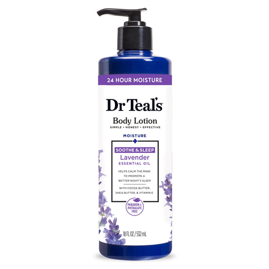 Dr Teal's Body Lotion, 24 Hour Moisture + Soothing with Lavender Essential Oil, 18 fl oz.