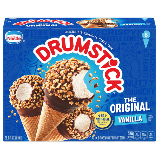 Drumstick Original Vanilla Sundae Ice Cream Cones, Kosher, 8 Count, 36.8 oz