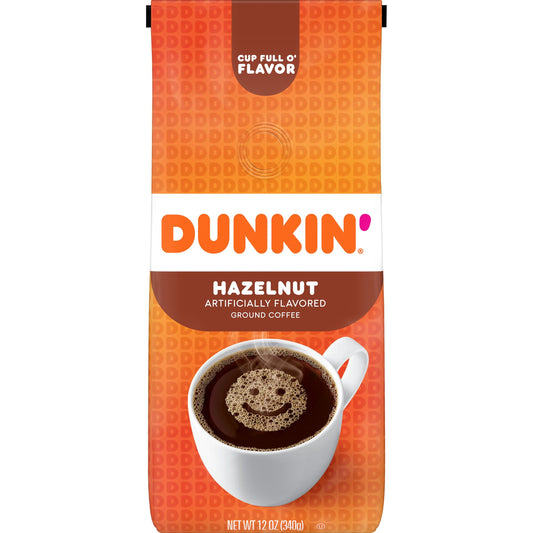 Dunkin' Hazelnut Flavored Ground Coffee, 12-Ounce (Packaging May Vary)