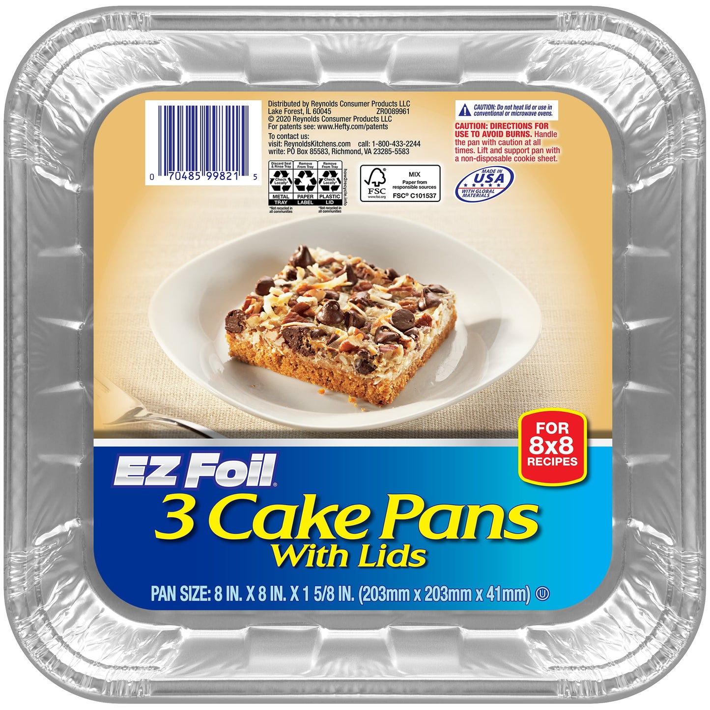 EZ Foil Cake Pans with Lids, 8x8 Inch, 3 Count