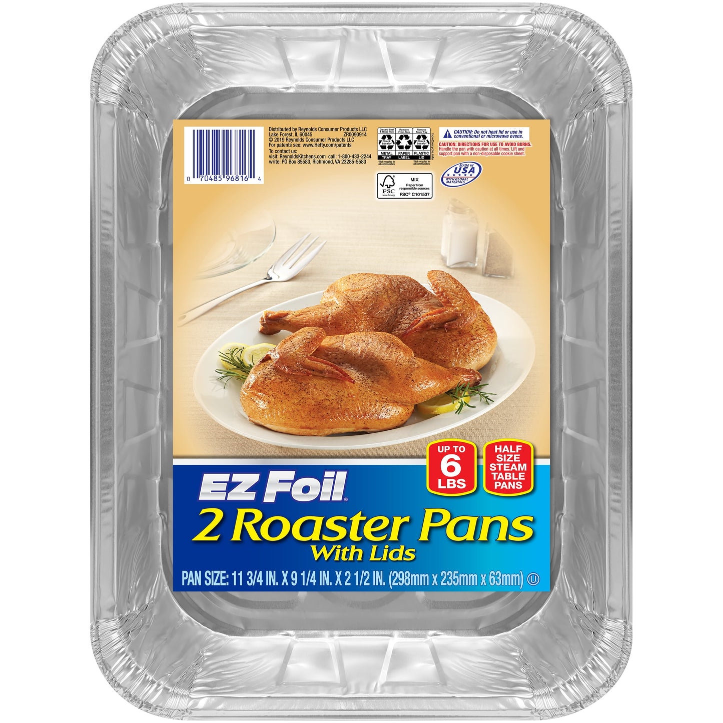 EZ Foil Roaster Pans with Lids, Up to 6 Pound Capacity, 2 Count