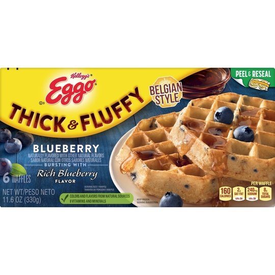 Eggo Thick and Fluffy Blueberry Waffles, 11.6 oz, 6 Count (Frozen)