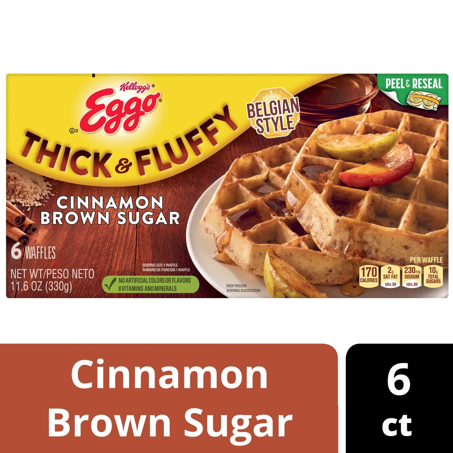 Eggo Thick and Fluffy Cinnamon Brown Sugar Waffles, 11.6 oz, 6 Count (Frozen)