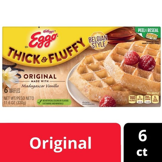 Eggo Thick and Fluffy Original Waffles, 11.6 oz, 6 Count (Frozen)