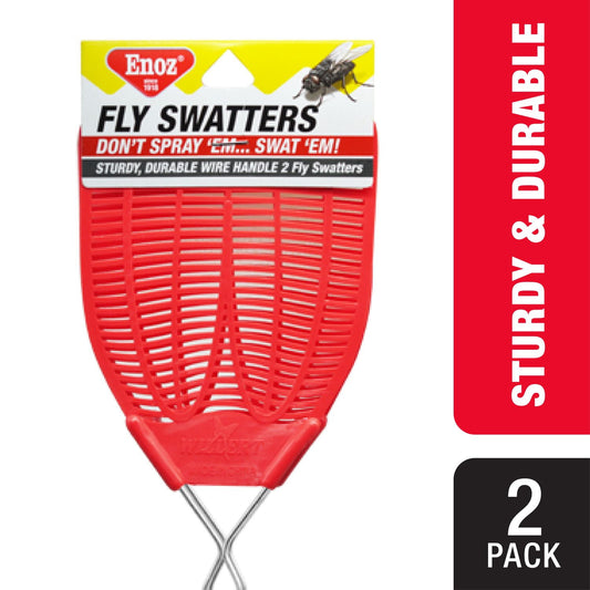 Enoz Fly Swatter, Wire Handled Plastic Fly Swatter, Assorted Colors, 2 Ct (4" L, 5" W, 21" H)