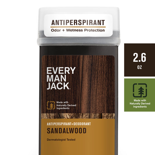 Every Man Jack Sandalwood Mens Antiperspirant Deodorant - Long Lasting Odor & Sweat Protection - 2.6oz