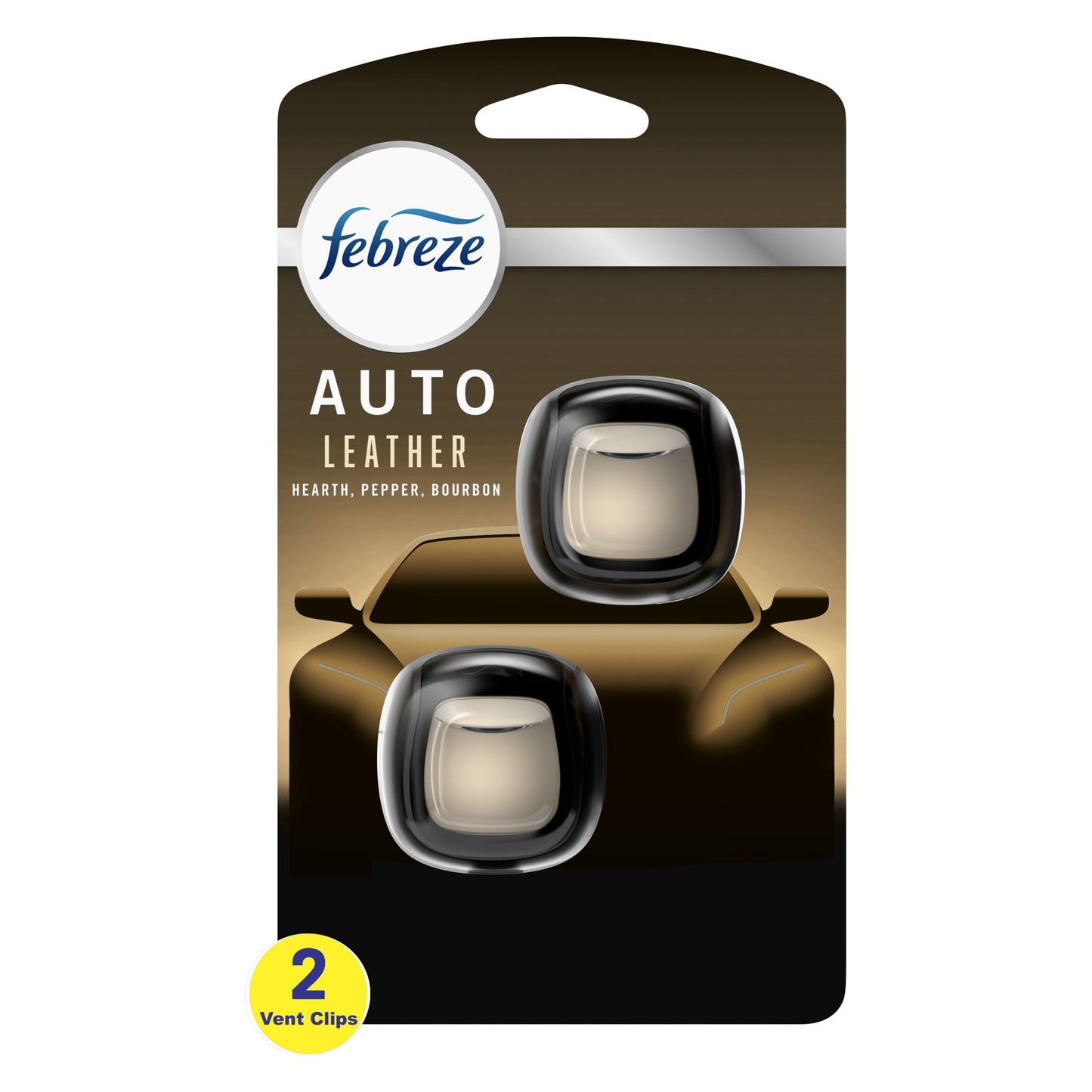 Febreze AUTO Air Freshener Vent Clip Leather Scent, .07 oz. Car Vent Clip, Pack of 2