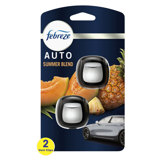 Febreze AUTO Air Freshener Vent Clip Summer Blend Scent, .07 oz. Car Vent Clip, Pack of 2