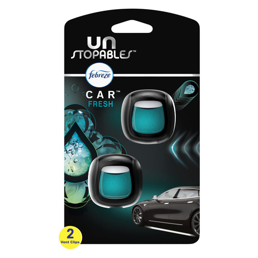 Febreze Unstopables Car Odor-Fighting Car Freshener Vent Clip Fresh Scent, .07 oz., 2 Count