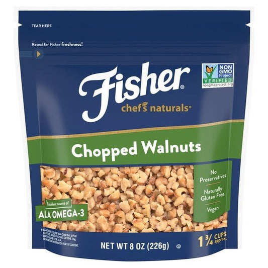 Fisher Chef's Naturals Gluten Free, No Preservatives, Non-GMO Chopped Walnuts, 8 oz Bag