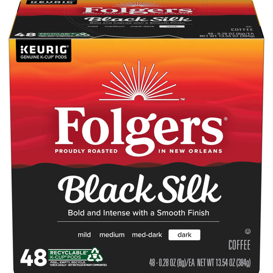 Folgers Black Silk, Dark Roast Coffee, Keurig K-Cup Pods, 48 Count Box