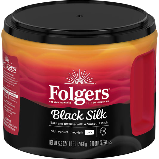 Folgers Black Silk Ground Coffee, Smooth Dark Roast Coffee, 22.6Ounce Canister