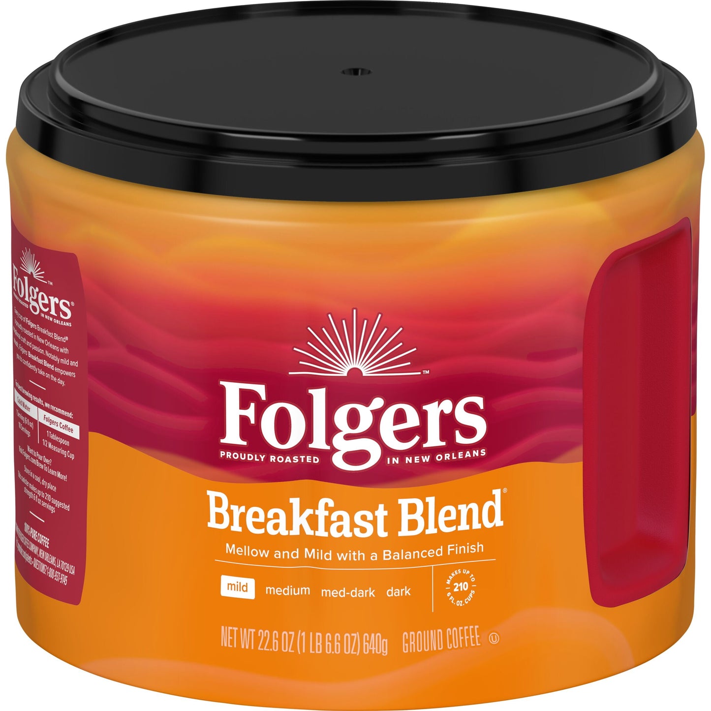 Folgers Breakfast Blend Ground Coffee, Smooth & Mild Coffee, 22.6 Ounce Canister