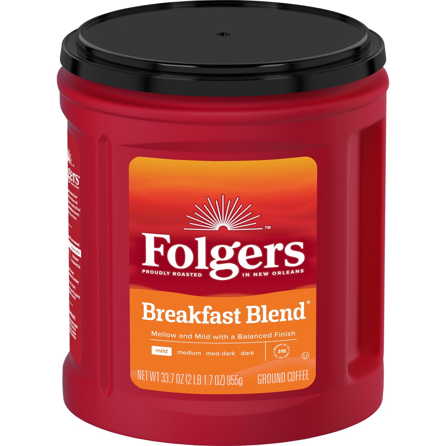 Folgers Breakfast Blend Ground Coffee, Smooth & Mild Coffee, 33.7 Ounce Canister