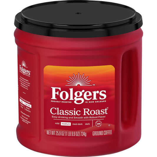 Folgers Classic Roast Ground Coffee, Medium Roast Coffee, 25.9 Ounce Canister