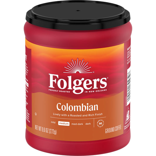 Folgers Colombian Coffee, Medium Roast Ground Coffee, 9.6 Ounce Canister