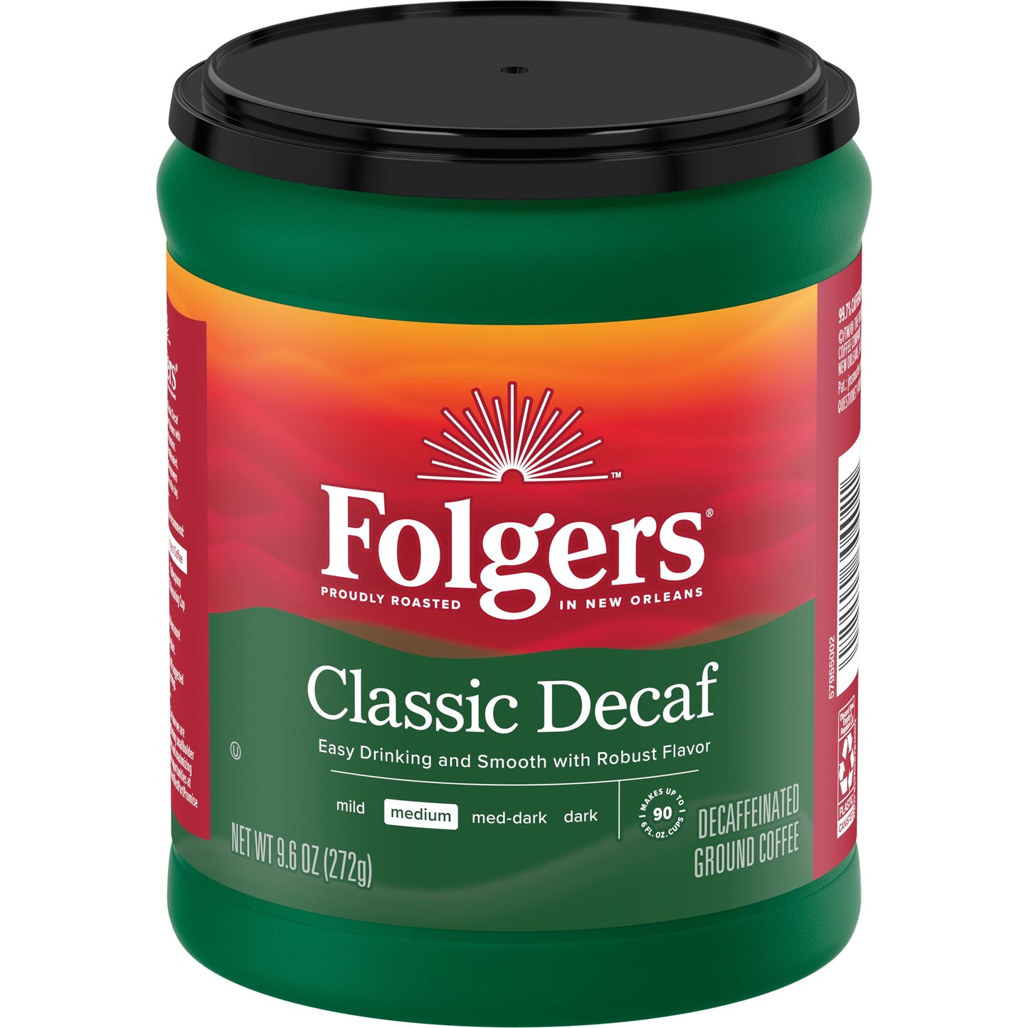 Folgers Decaf Coffee, Ground Coffee, Classic Medium Roast, 9.6 Ounce Canister