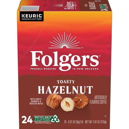Folgers Toasty Hazelnut Artificially Flavored Coffee, Keurig K-Cups, 24 Count Box
