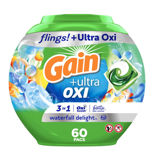 Gain Flings Ultra Oxi Laundry Detergent Pacs 60 Ct Waterfall Delight