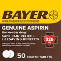 Genuine Bayer Aspirin Pain Reliever / Fever Reducer 325mg Coated Tablets, 50 Count