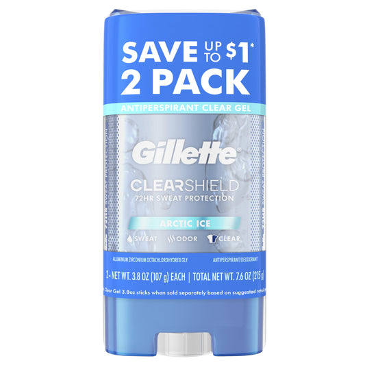 Gillette Antiperspirant Deodorant for Men, Clear Gel, Arctic Ice, Twin Pack, 3.8 oz