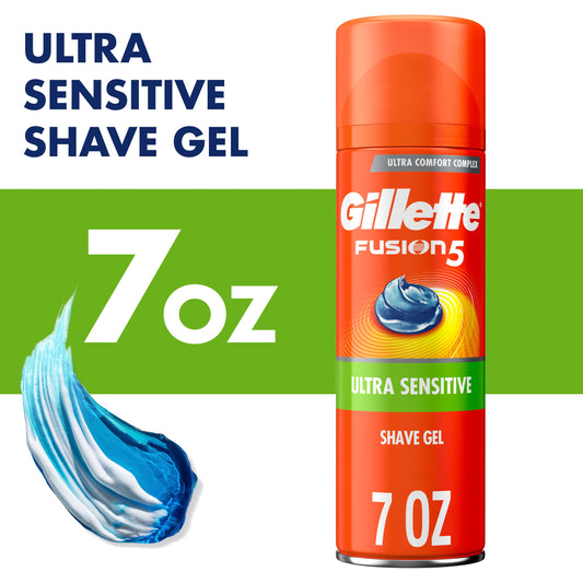 Gillette Fusion Ultra Sensitive Shave Gel for Men, Fragrance Free, 7 oz