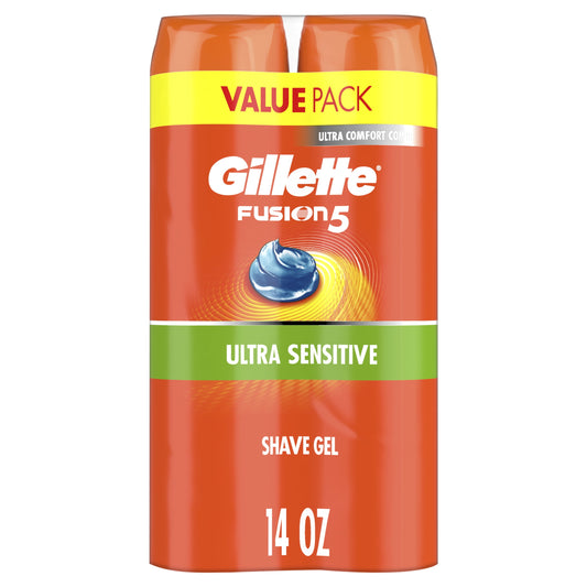 Gillette Fusion Ultra Sensitive Shave Gel for Men with Aloe Vera, Twin Pack, 14oz