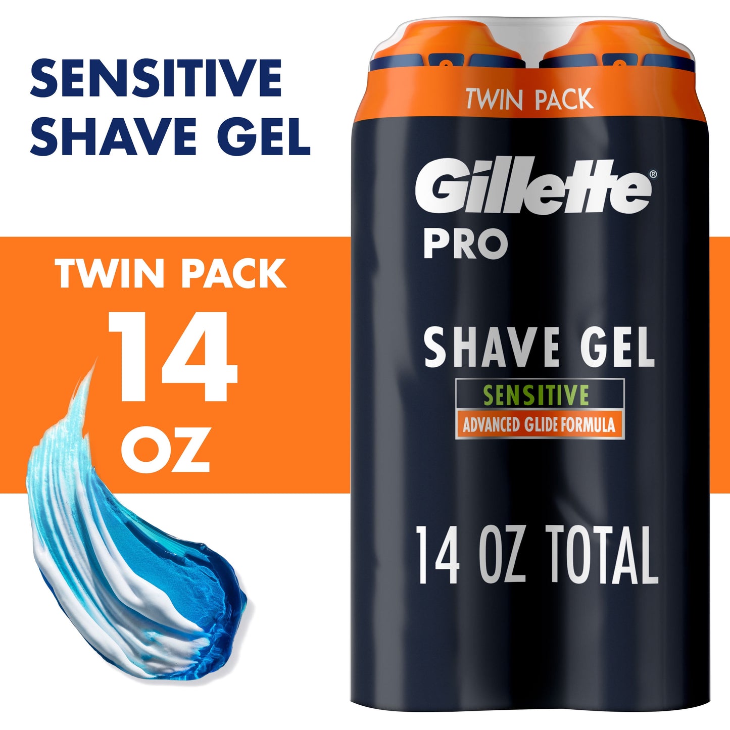 Gillette Pro Shaving Gel for Men, Fragrance Free, Twin Pack, 14 oz