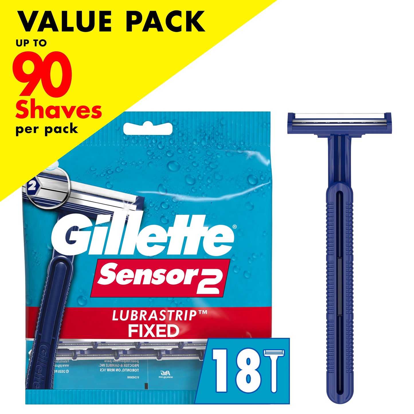 Gillette Sensor2 Fixed Head Men's Disposable Razors, Blue, 18 Count