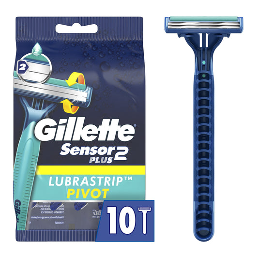 Gillette Sensor2 Plus Pivoting Head Men's Disposable Razors, Blue, 10 Count