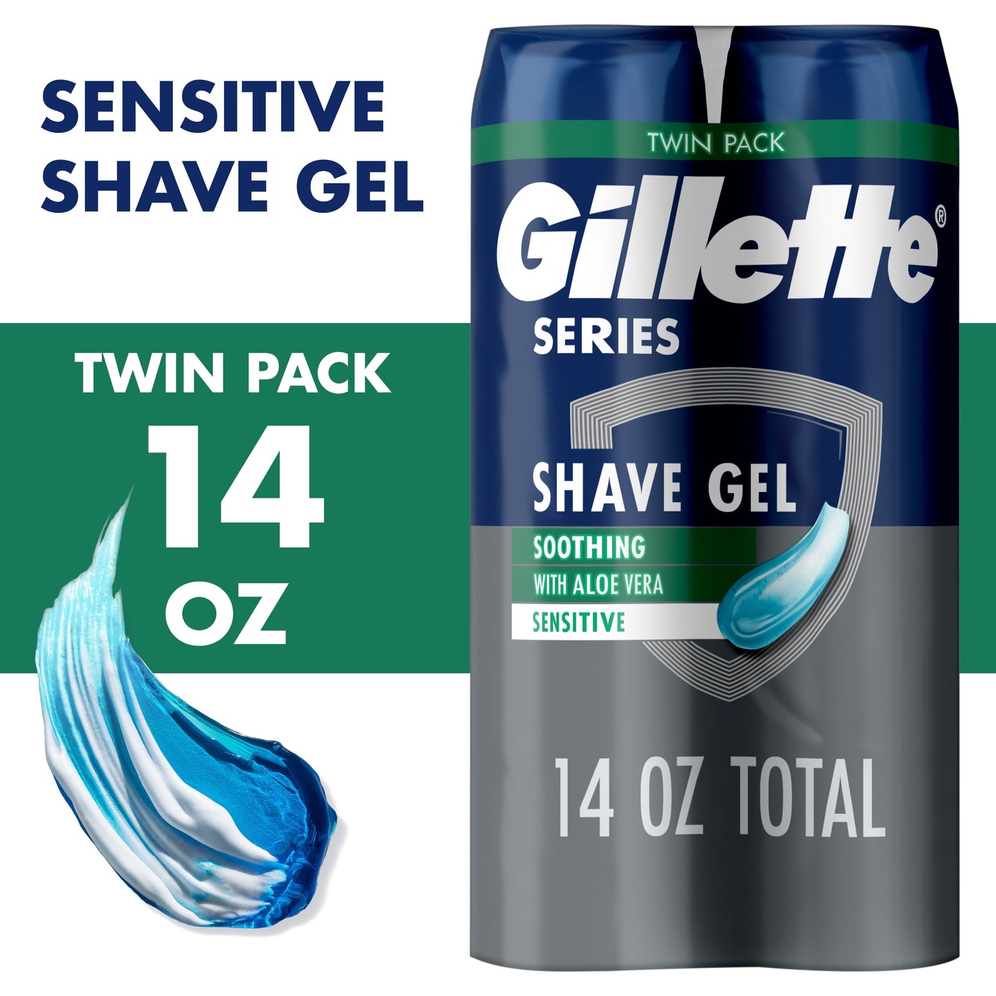 Gillette Series Soothing Shave Gel for Men with Aloe Vera, Twin Pack, 14 oz