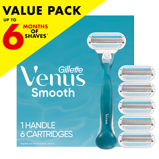 Gillette Venus Smooth Women's Razor Handle + 6 Refills