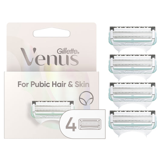 Gillette Venus for Pubic Hair and Skin, Women's Razor Blades, 4 Refills, White