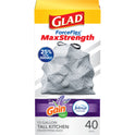 Glad ForceFlex MaxStrength 13 Gallon Tall Kitchen Drawstring Trash Bags, Gain Lavender, 40 Bags