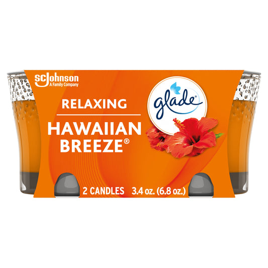 Glade Jar Candle 2 ct, Hawaiian Breeze, 6.8 oz. Total, Air Freshener, Wax Infused with Essential Oils