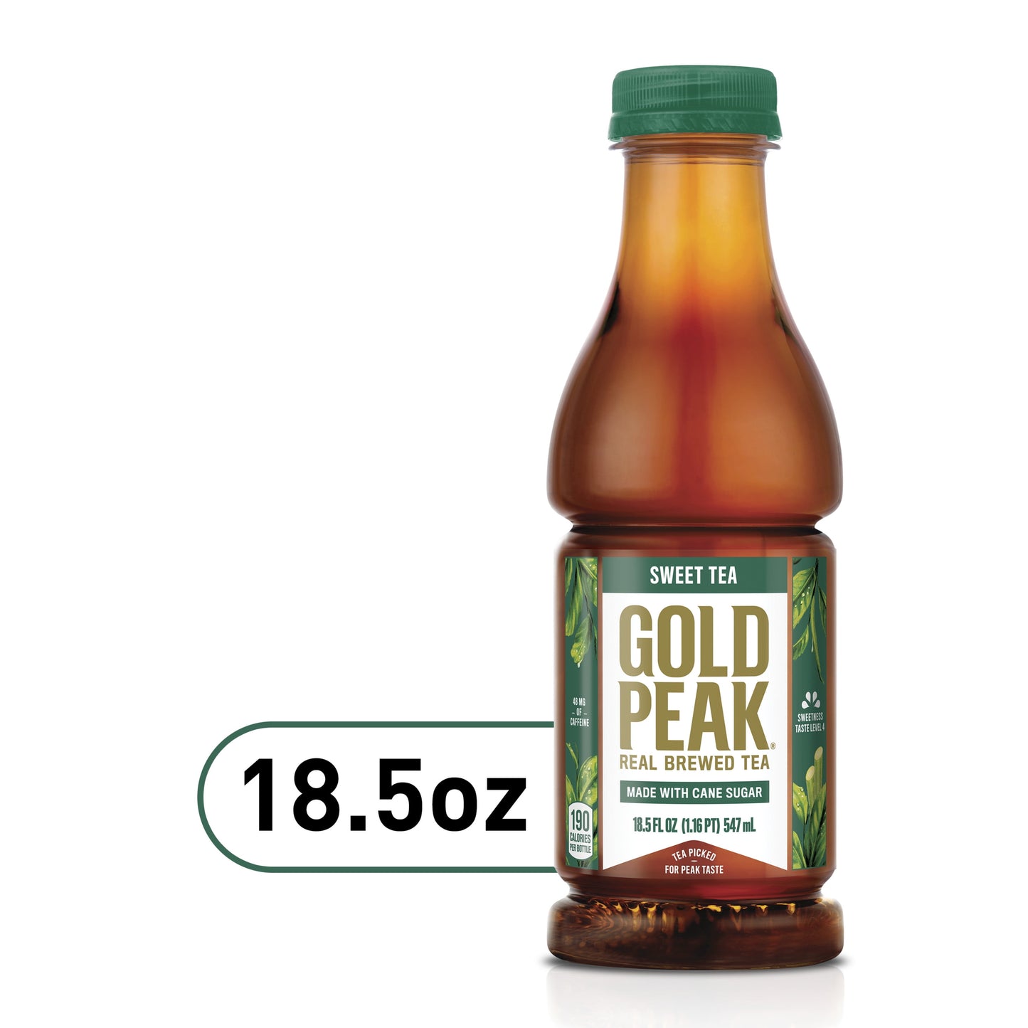 Gold Peak Real Brewed Tea Cane Sugar Sweet, Bottled Black Iced Tea Drink, 18.5 fl oz