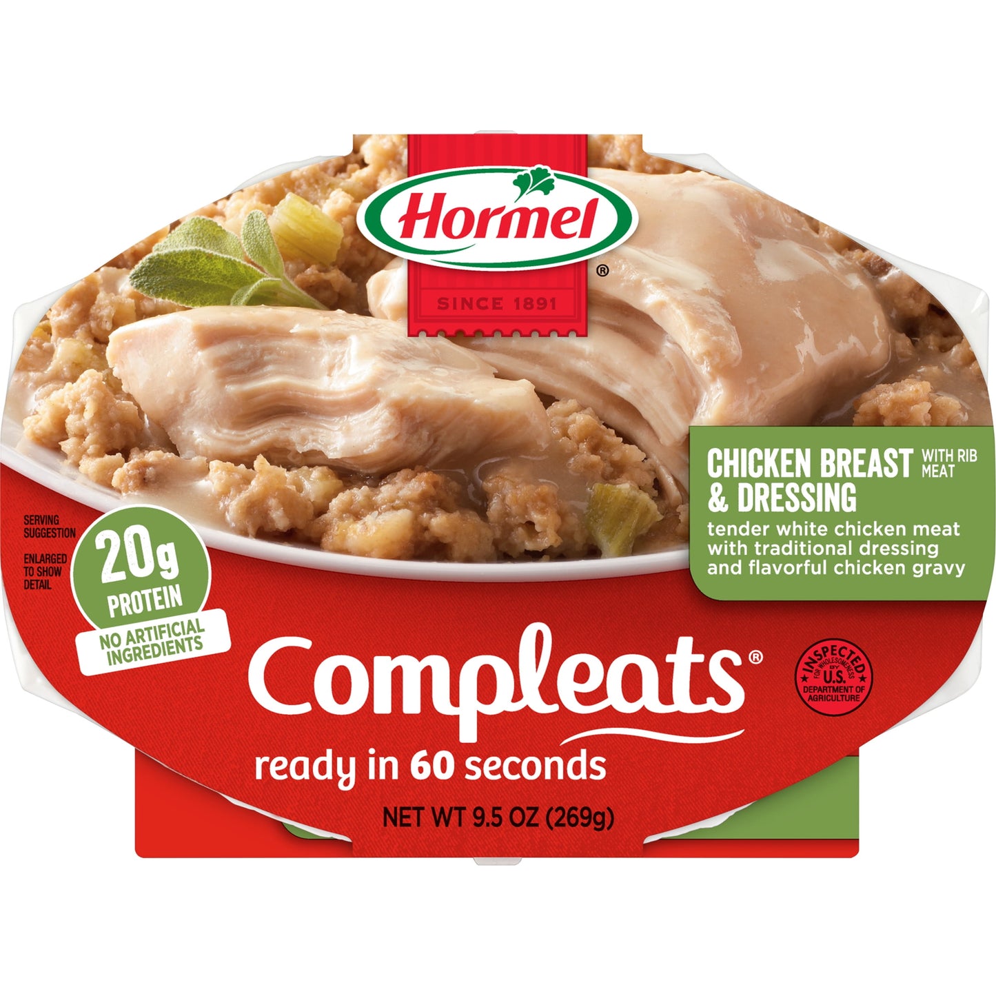 HORMEL COMPLEATS Chicken & Dressing, Shelf-Stable 9.5 oz Plastic Tray