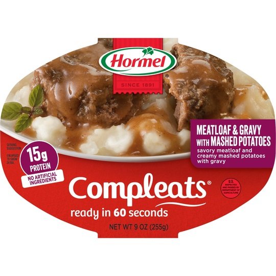 HORMEL COMPLEATS Meatloaf & Gravy with Mashed Potatoes, Plastic Tray 9 oz