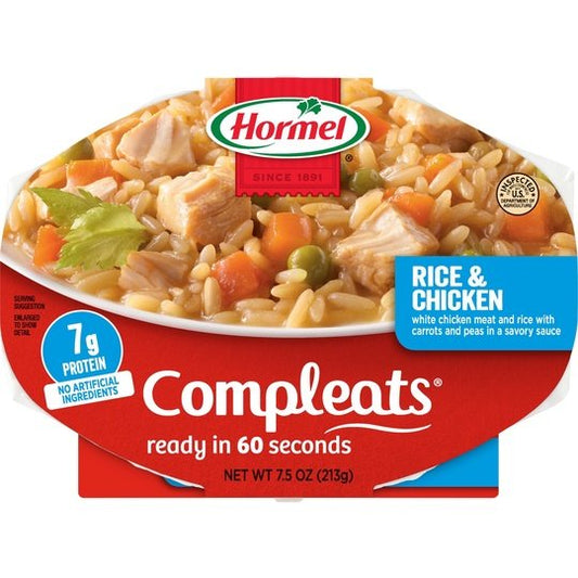 HORMEL COMPLEATS Rice & Chicken, Shelf Stable, 7.5 oz Plastic Tray