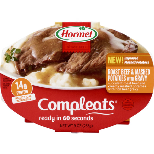 HORMEL COMPLEATS Roast Beef & Mashed Potatoes, Shelf Stable, 9 oz Plastic Tray