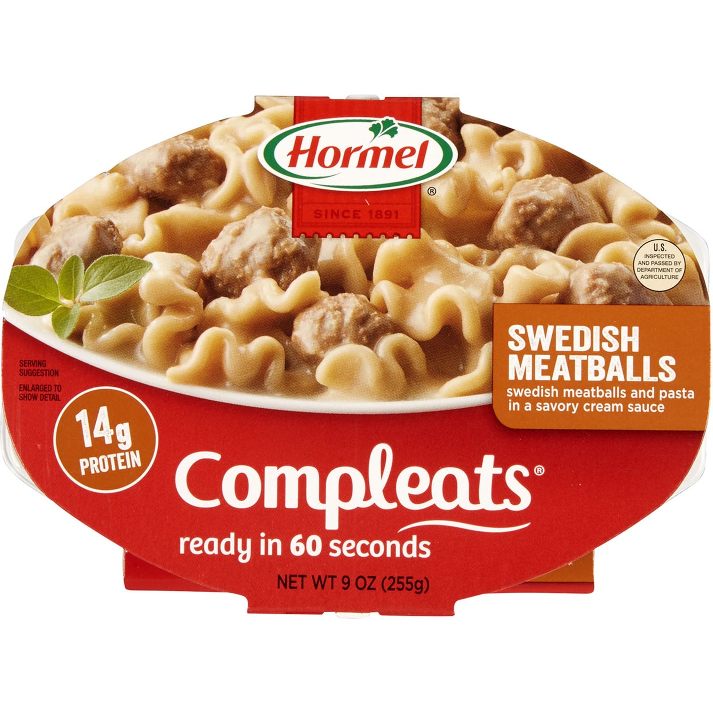 HORMEL COMPLEATS Swedish Meatballs with Pasta in Cream Sauce, Shelf Stable, 9 oz Plastic Tray