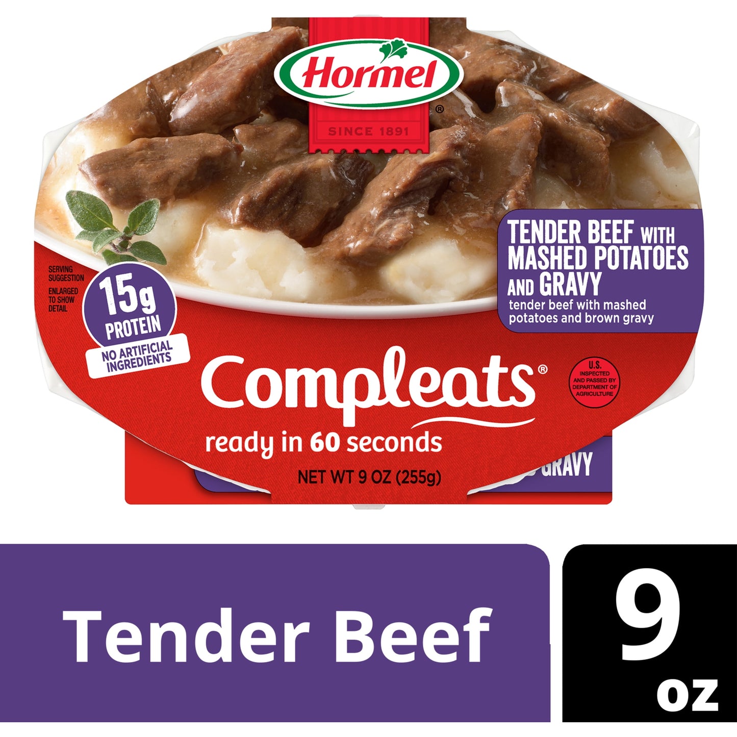 HORMEL COMPLEATS Tender Beef Tips with Mashed Potatoes & Gravy, Shelf Stable, 9 oz Plastic Tray