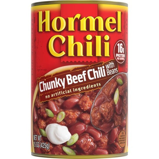 HORMEL Chili Chunky Beef Chili with Beans, No Artificial Ingredients, 15 oz Aluminum Can