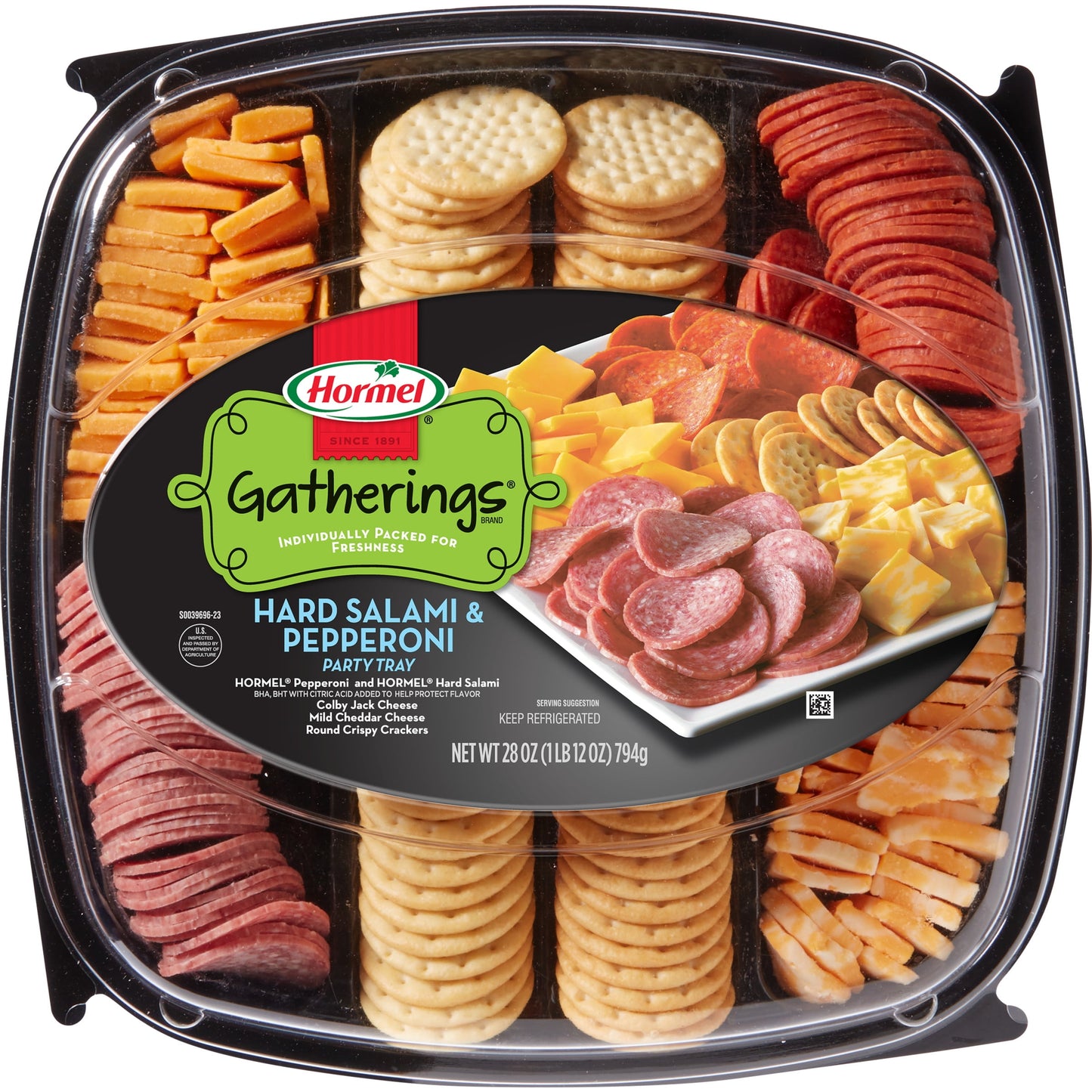 HORMEL GATHERINGS, Hard Salami and Pepperoni with Cheese and Crackers,  28oz Deli Party Tray