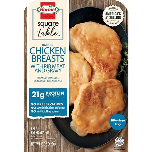 HORMEL SQUARE TABLE Roasted Chicken Breasts & Gravy Entrée, 15 oz Plastic Tray