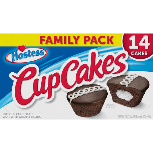 HOSTESS Chocolate Cupcakes, Creamy Filling, Chocolate Snack Cakes, Family Pack - 14 Count / 22.22 oz