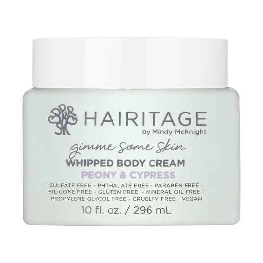 Hairitage Gimme Some Skin Peony & Cypress Scented Whipped Body Cream | Shea Butter, Niacinamide & Coconut Oil for All Skin Types | Clove Leaf & Magnolia Flower Oils, 10 fl. oz