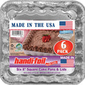 Handi-Foil Aluminum 8-inch Square Cake Pan with Lid 6ct, Dimensions 8" W x 8" L x 1.4" D