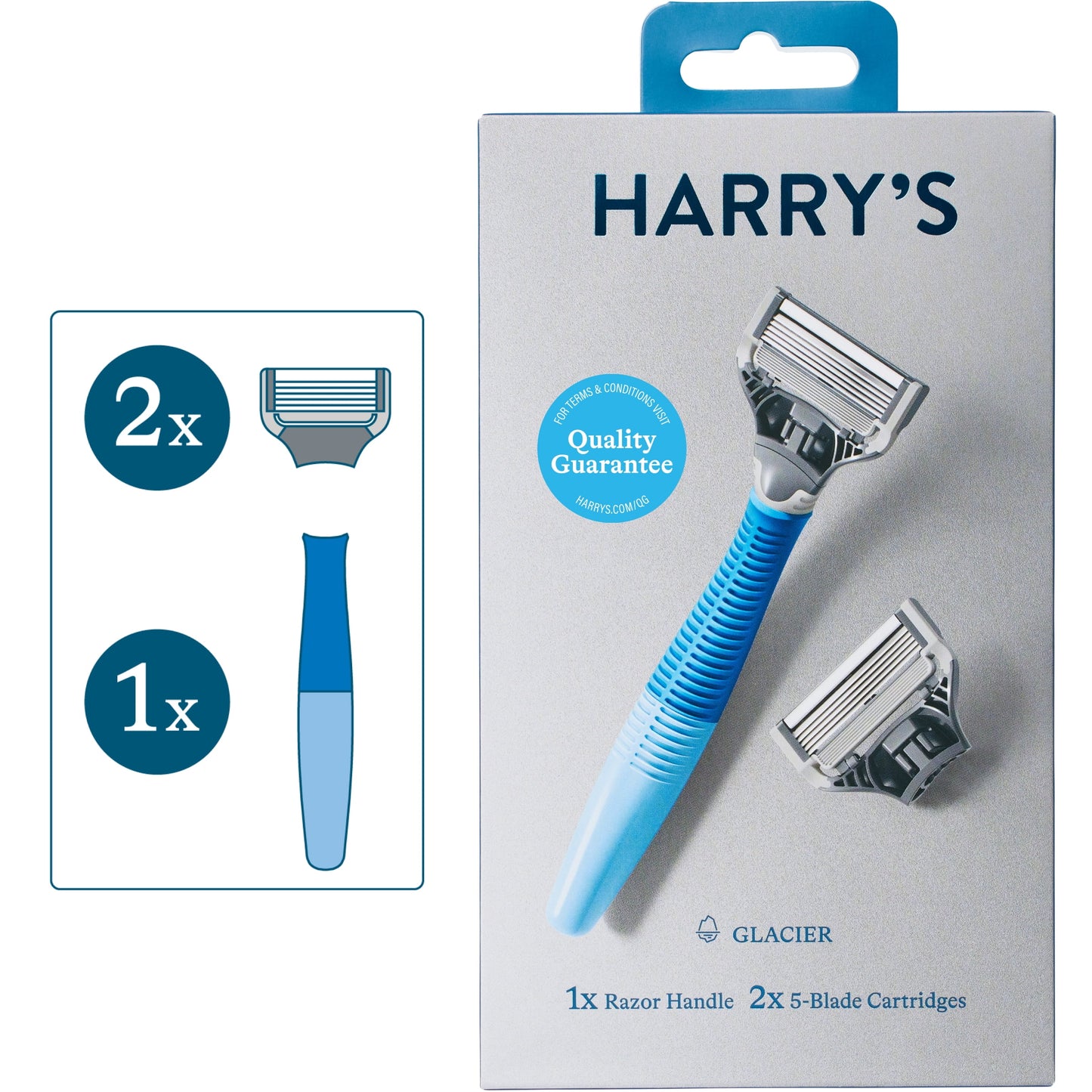 Harry's Men's 5-Blade Manual Razor Handle and 2 Razor Blade Refills, Glacier Blue