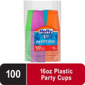 Hefty Everyday Disposable Plastic Cups, Assorted Colors, 16 oz, 100 count